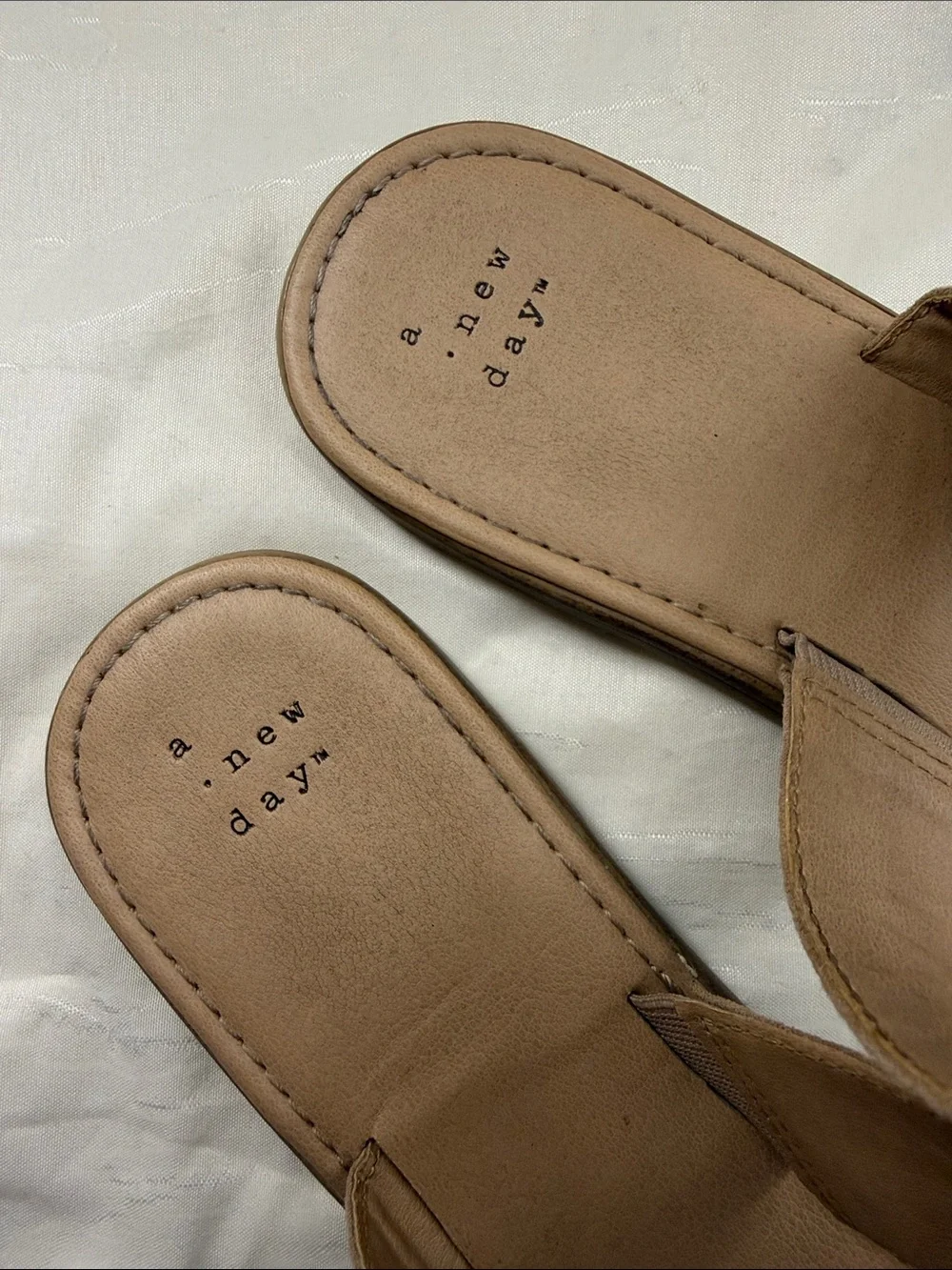 a new day Tan Rhinestone Double-Strap Slide Sandals